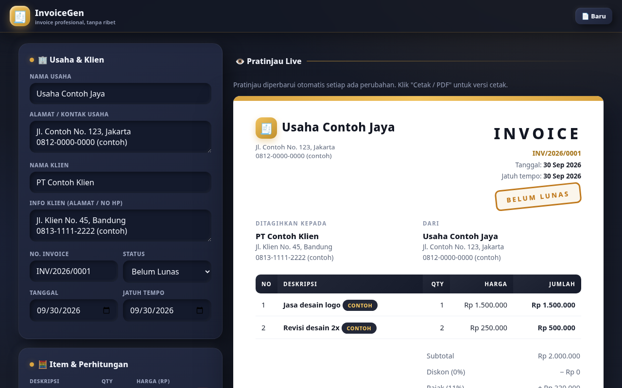Invoice Generator — Invoice Profesional